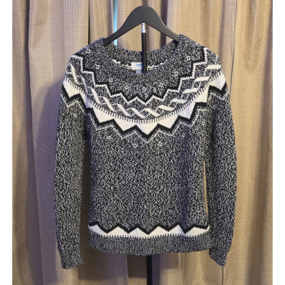 Old Navy Fair Isle Sweater Womens Size Small Black‎ White